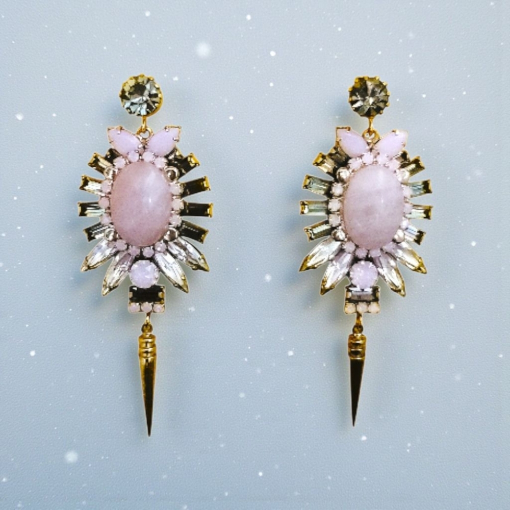 Elizabeth Cole Rose Quartz Crystal Drop Statement Earrings